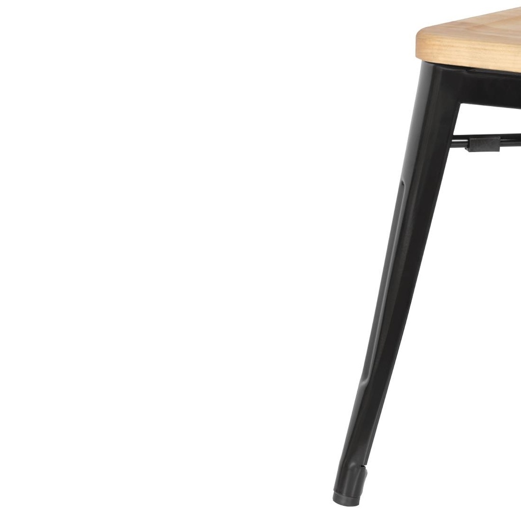 Tabourets bistro bas en acier noir avec assise en bois Bolero (lot de 4)