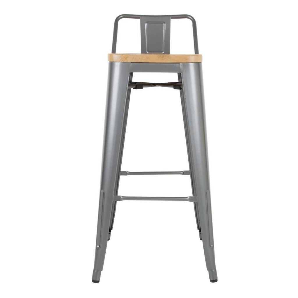 Tabourets bistro hauts avec dossier et assise en bois Bolero gris métallisé (lot de 4)