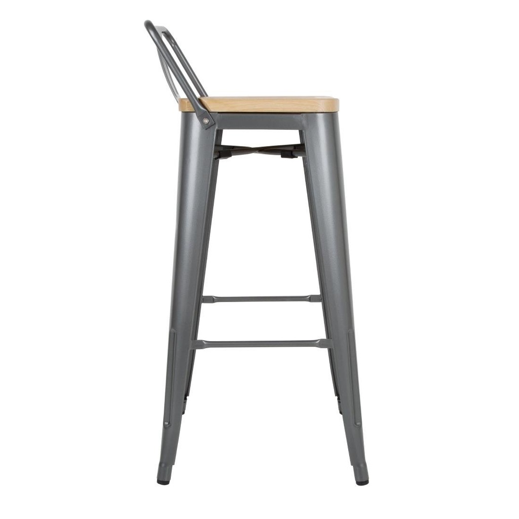 Tabourets bistro hauts avec dossier et assise en bois Bolero gris métallisé (lot de 4)