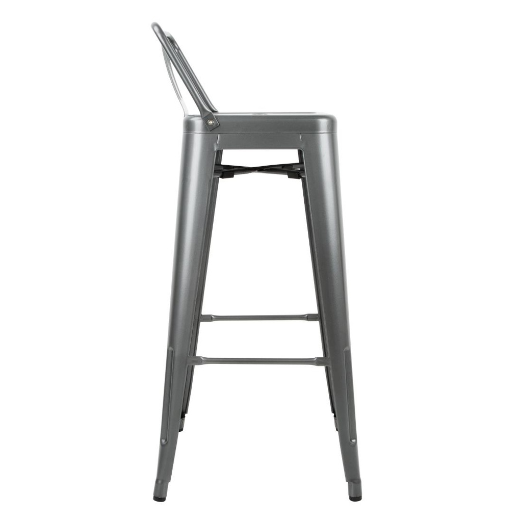 Tabourets hauts en acier gris métal avec dossier Bolero Bistro (lot de 4)