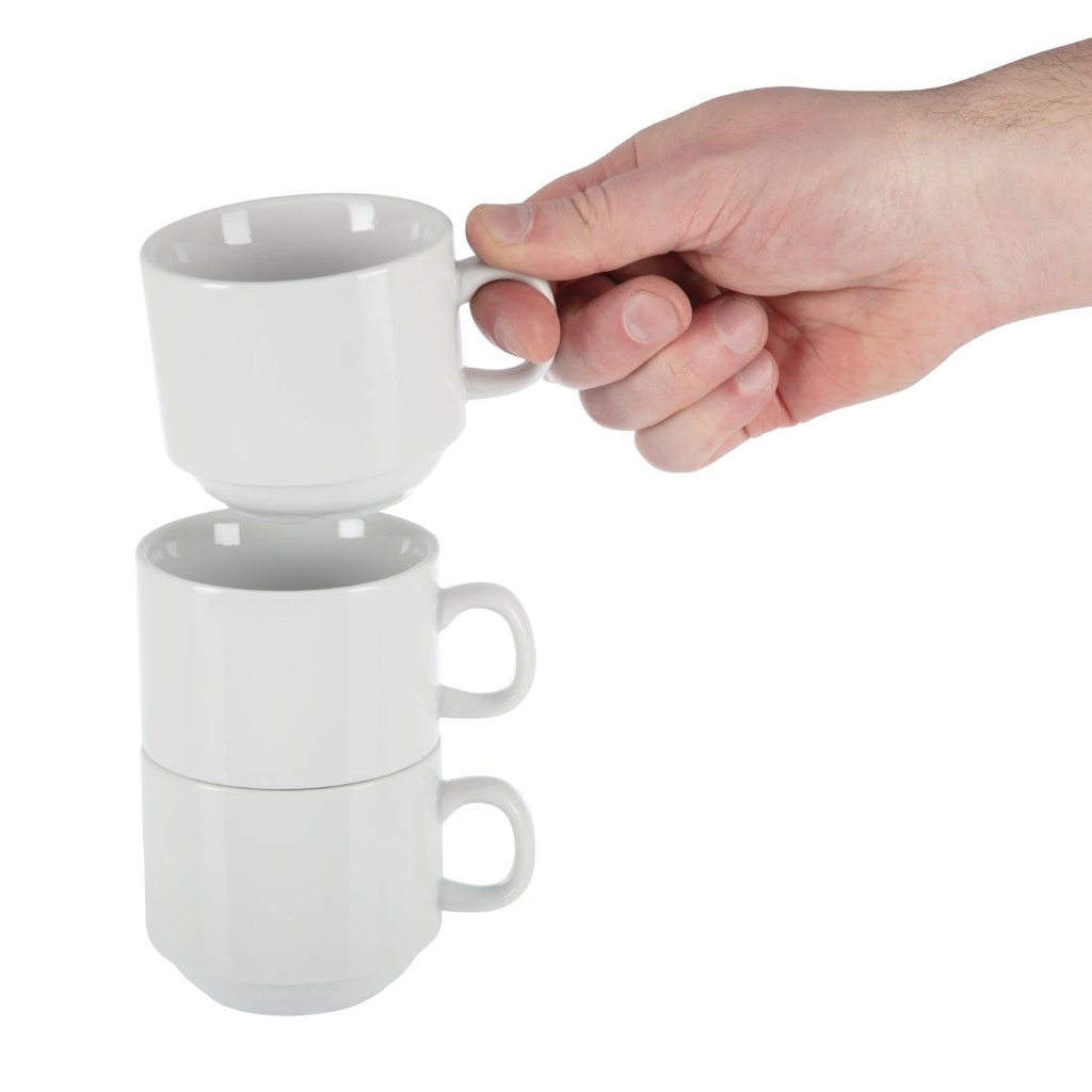 Tasse à thé empilable blanche whiteware Olympia 200ml (Lot de 12)