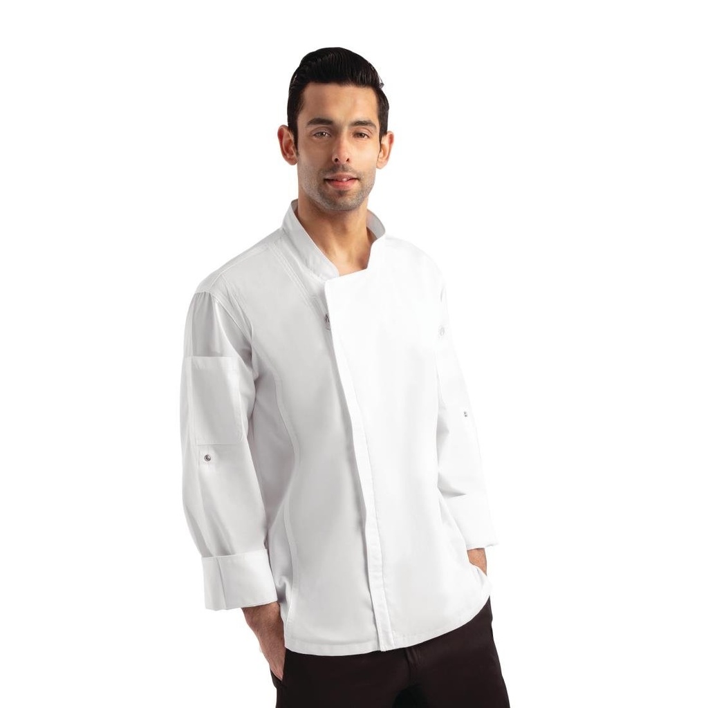 Veste de cuisine mixte légère à fermeture éclair Hartford Chef Works Urban blanche XS