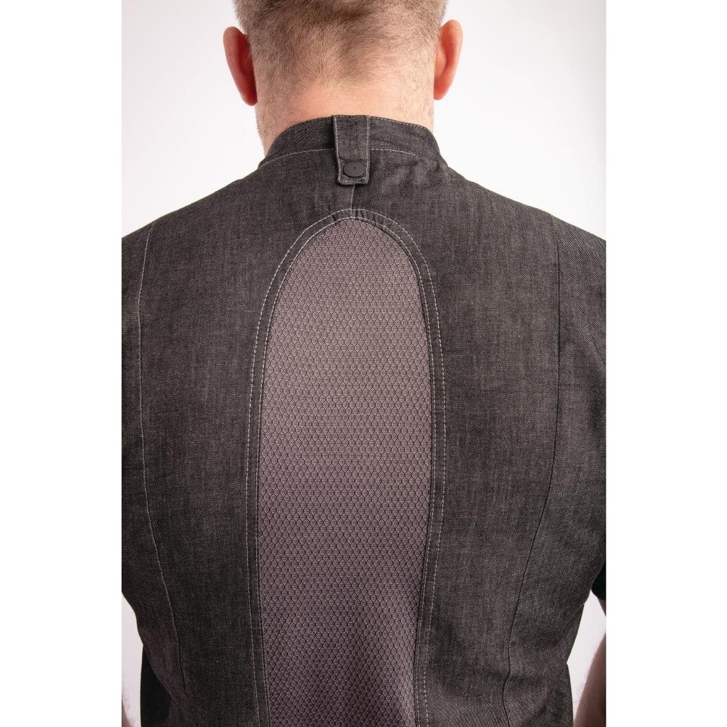 Veste mixte à boutons pression manches courtes Chef Works Tribeca denim noir M