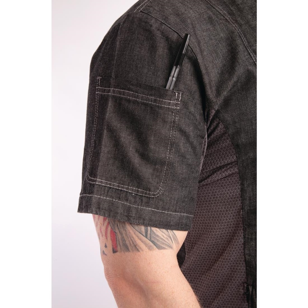 Veste mixte à boutons pression manches courtes Chef Works Tribeca denim noir M