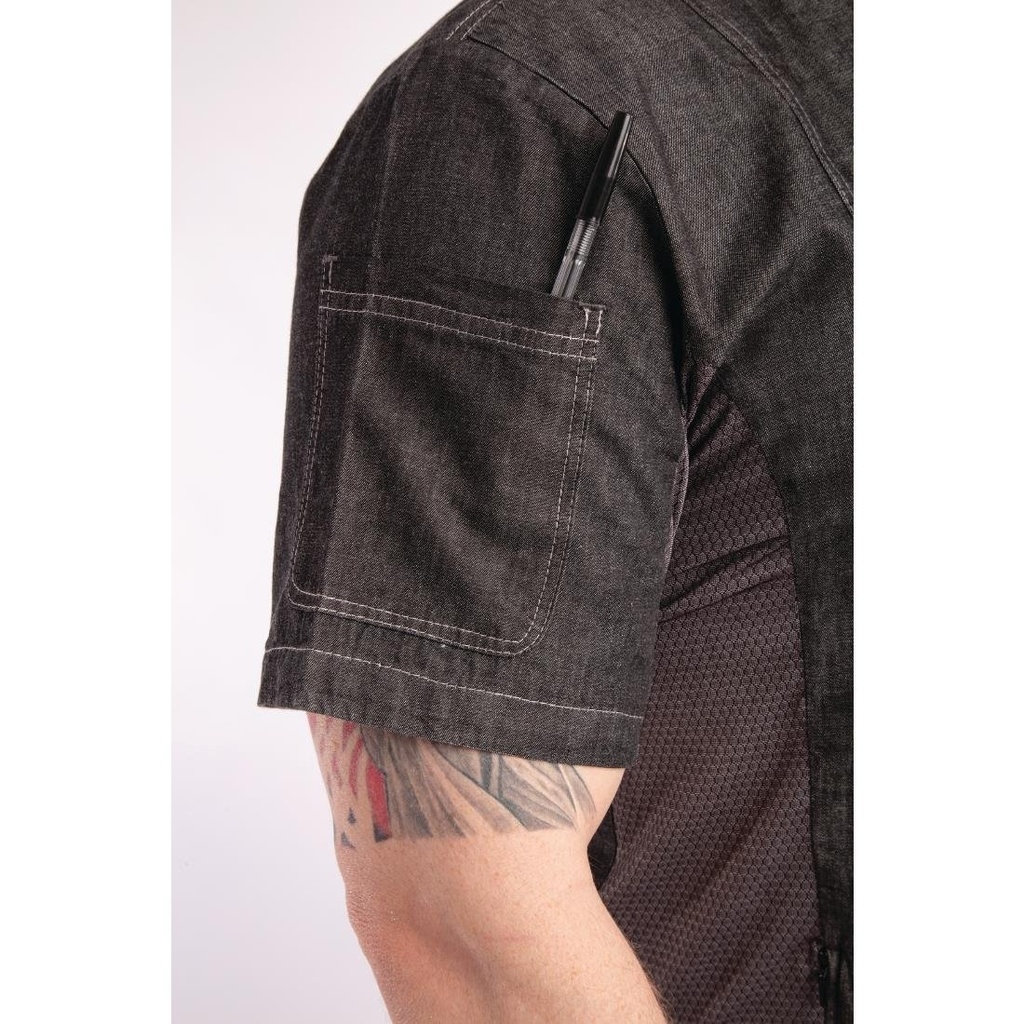 Veste mixte à boutons pression manches courtes Chef Works Tribeca denim noir XL