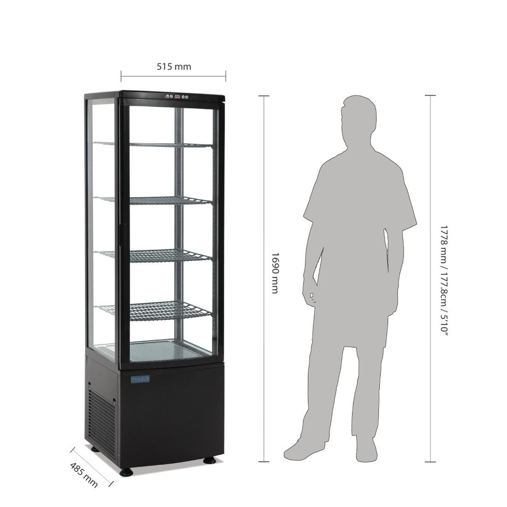 Vitrine réfrigérée avec portes incurvées Polar Série C noire 235L