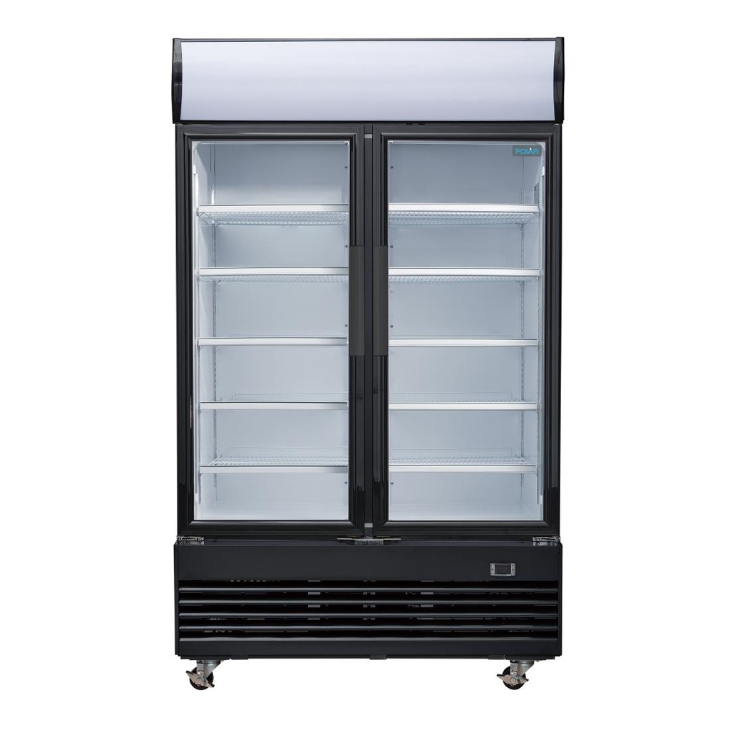 Vitrine réfrigérée positive 2 portes battantes avec caisson lumineux Polar Série G 950L noire