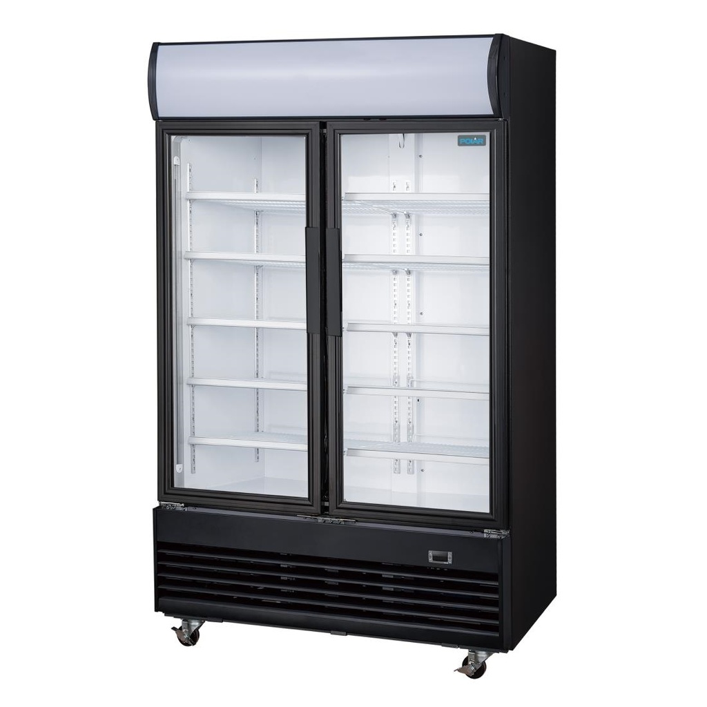 Vitrine réfrigérée positive 2 portes battantes avec caisson lumineux Polar Série G 950L noire