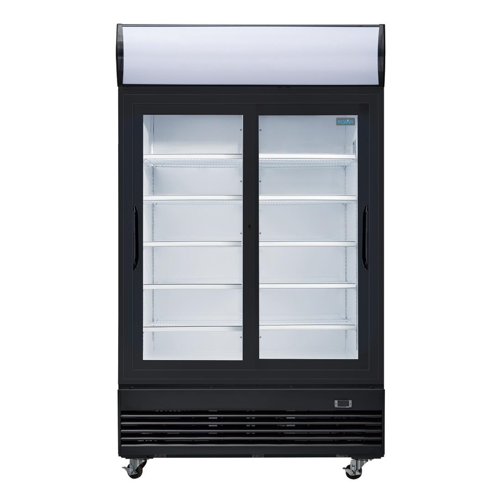 Vitrine réfrigérée positive 2 portes coulissantes avec caisson lumineux Polar Série G 950L noire