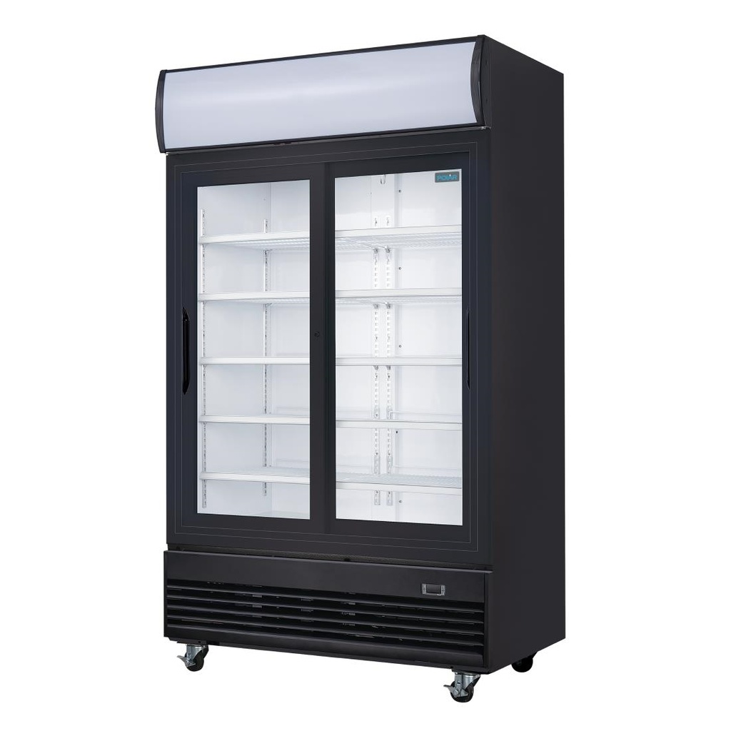 Vitrine réfrigérée positive 2 portes coulissantes avec caisson lumineux Polar Série G 950L noire