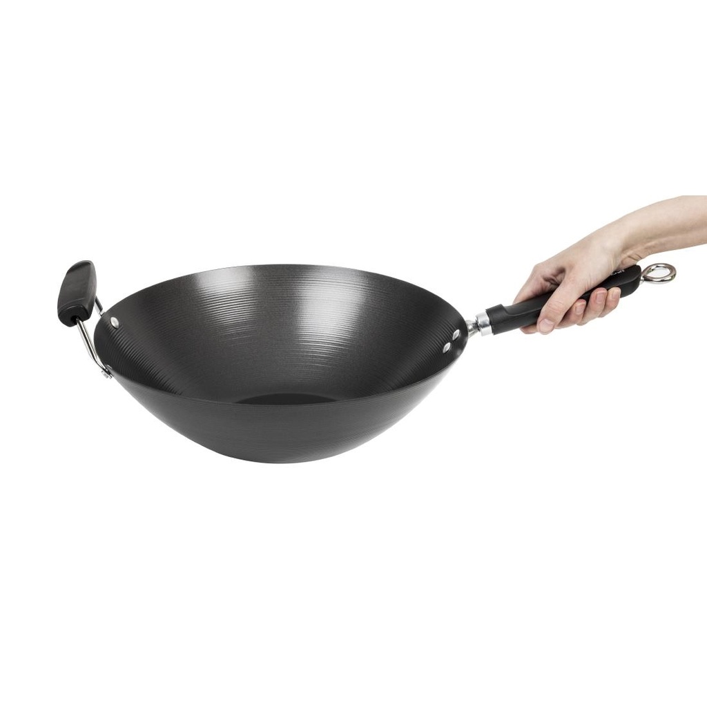 Wok antiadhésif fond plat 35cm