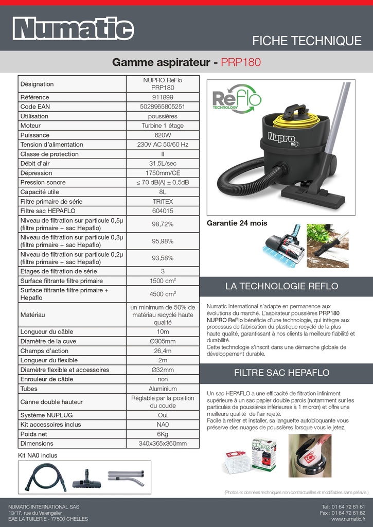 Aspirateur NUMATIC Nupro Reflo poussière