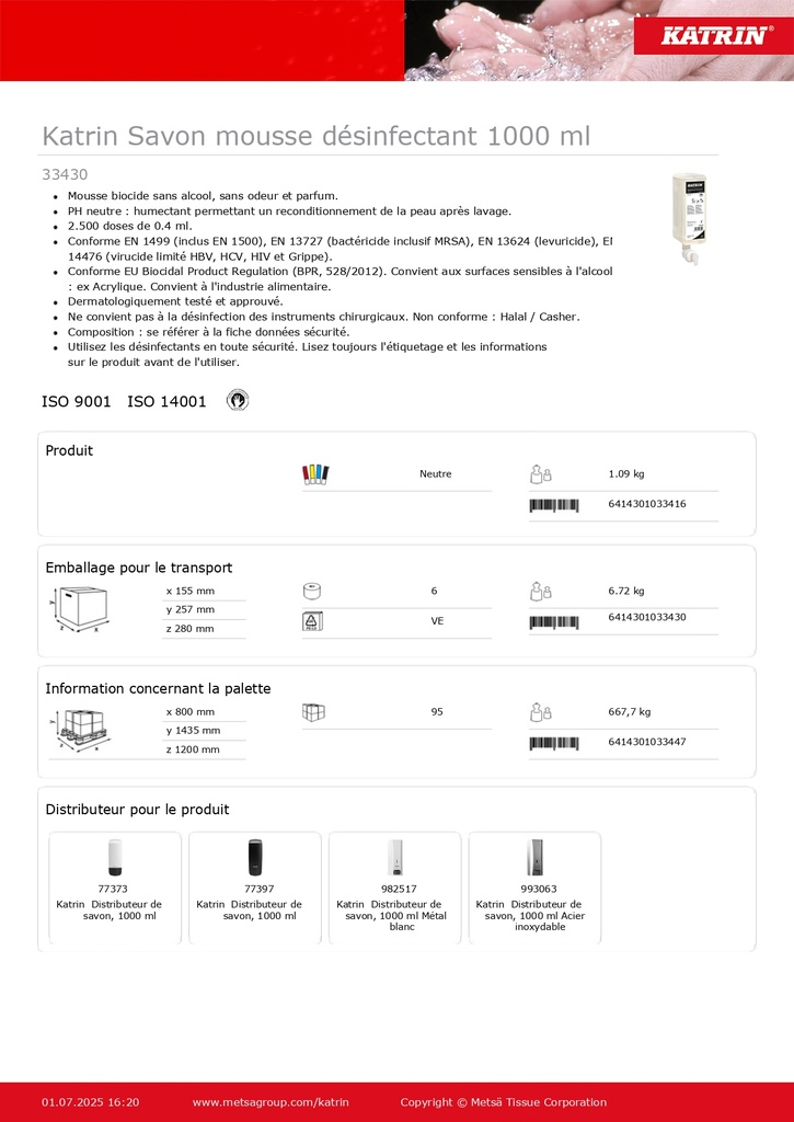 Katrin Savon mousse désinfectant 1000 ml X6