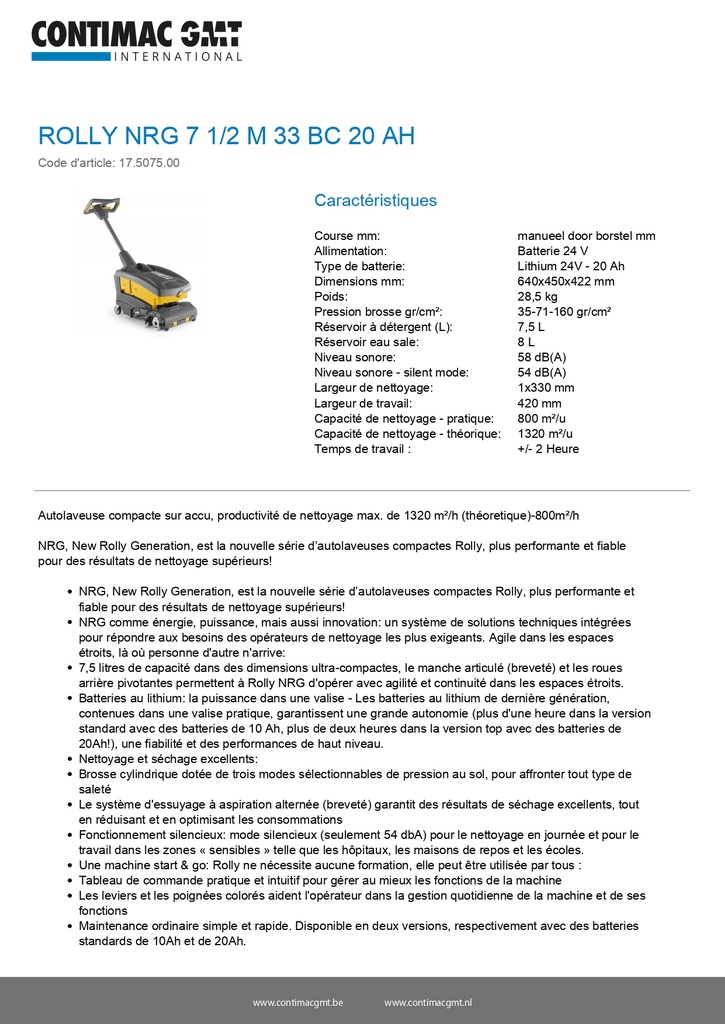 Autolaveuse à batterie ROLLY NRG 7 M33 BC 20Ah
