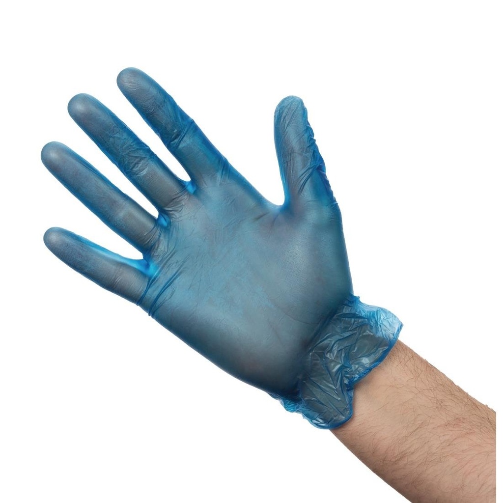 Gants alimentaires en vinyle poudré Hygiplas bleus S (Lot de 100)