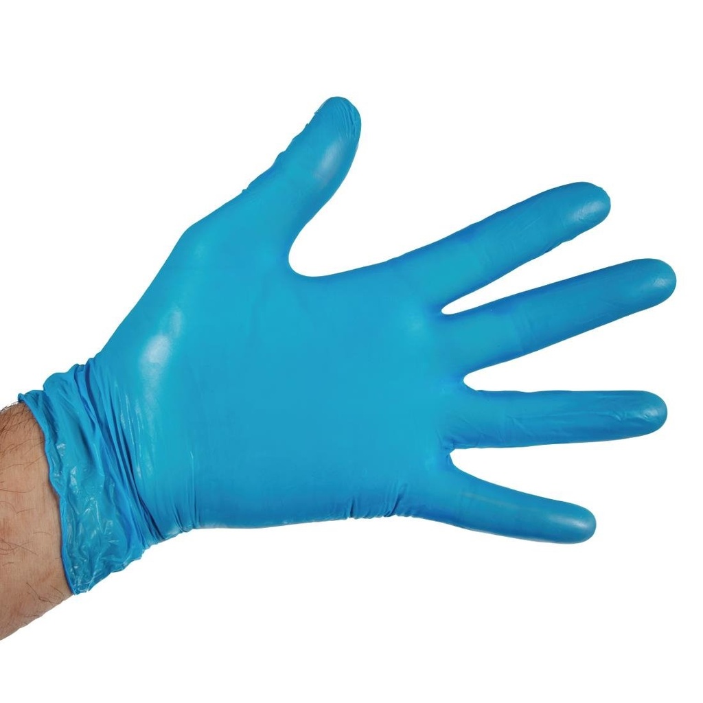 Gants alimentaires en vinyle non poudrés Hygiplas bleus L (Lot de 100)