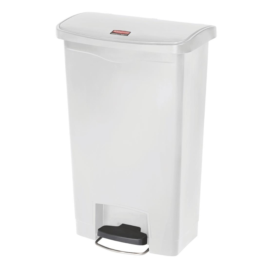 Poubelle à pédale frontale large Slim Jim Step-On Rubbermaid blanche 50L