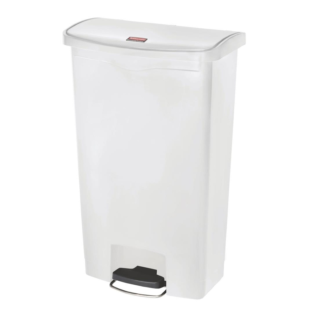 Poubelle à pédale frontale large Slim Jim Step-On Rubbermaid blanche 68L