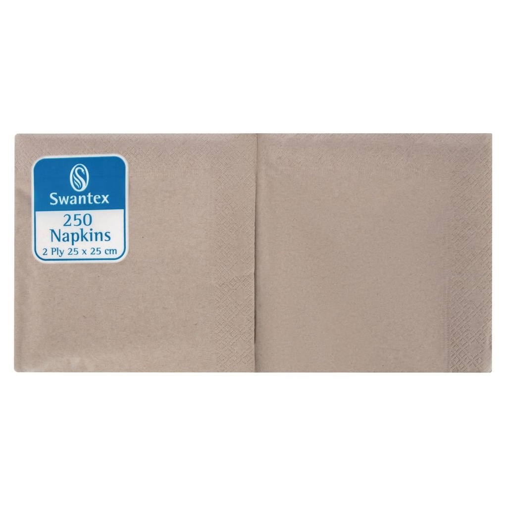 Serviettes cocktail kraft recyclées 250mm 2 plis pliage 1/4 (lot de 2000)