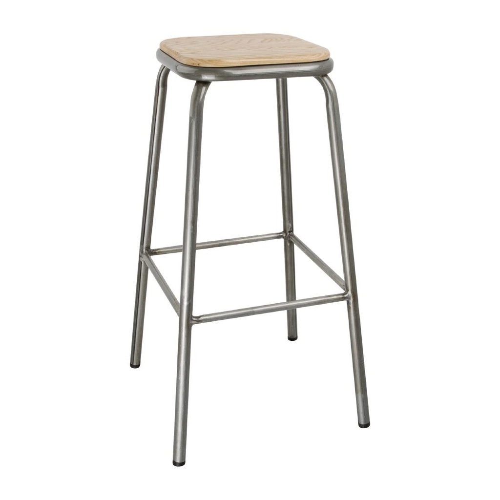 Tabouret haut en acier galvanisé avec assise en bois Bolero Cantina (lot de 4)