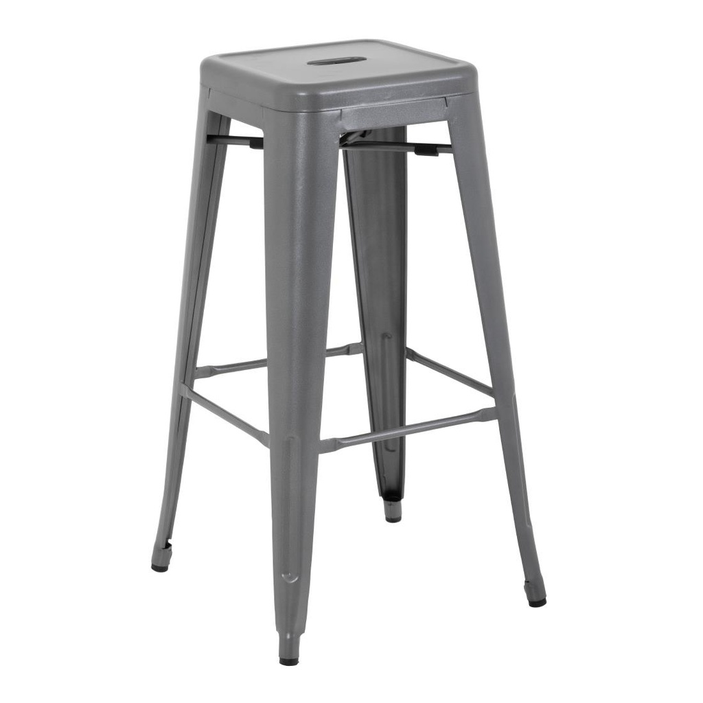 Tabourets hauts en acier galvanisé Bolero Bistro gris métalisé (lot de 4)