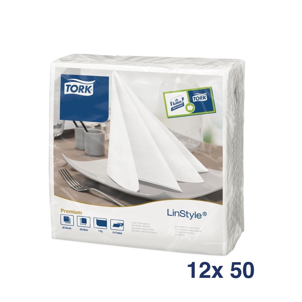 Serviettes blanches Linstyle Tork 400x400 (lot de 600)