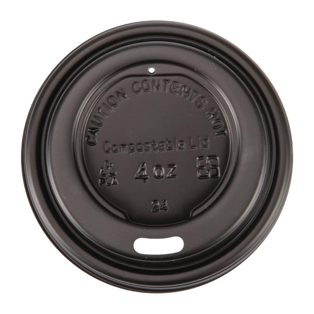 Couvercles noirs compostables en CPLA pour gobelets espresso 113ml Fiesta Compostable (x50)