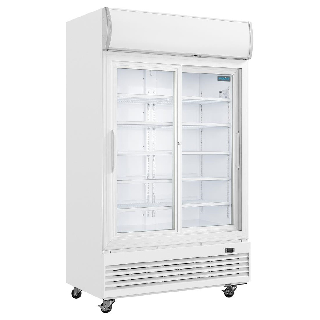 Armoire réfrigérée 2 portes vitrées coulissantes avec caisson lumineux Polar Série G 950L