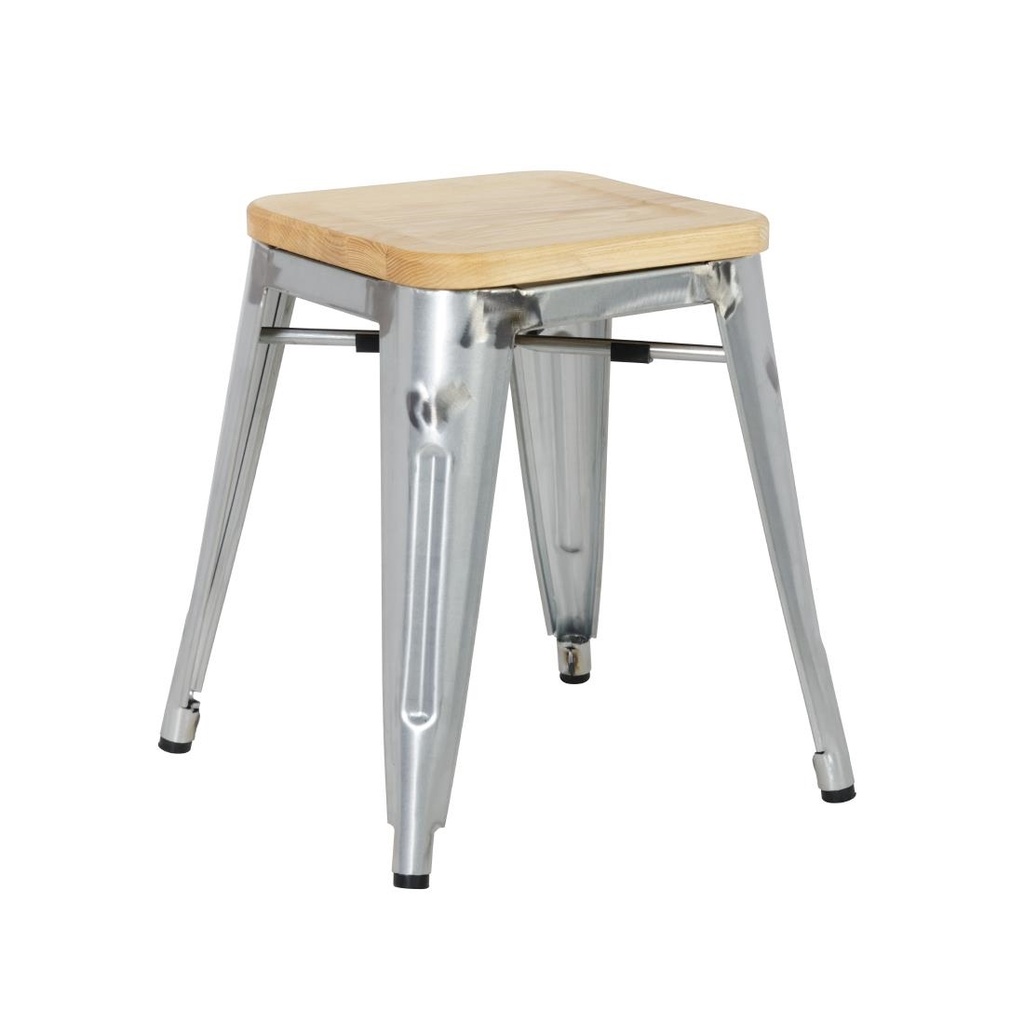 Tabourets bistro bas en acier avec assise en bois Bolero (lot de 4)