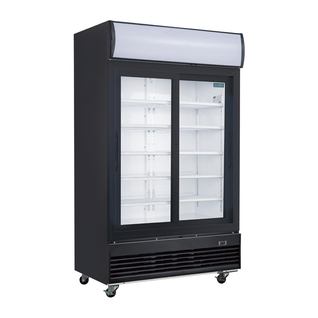 Vitrine réfrigérée positive 2 portes coulissantes avec caisson lumineux Polar Série G 950L noire