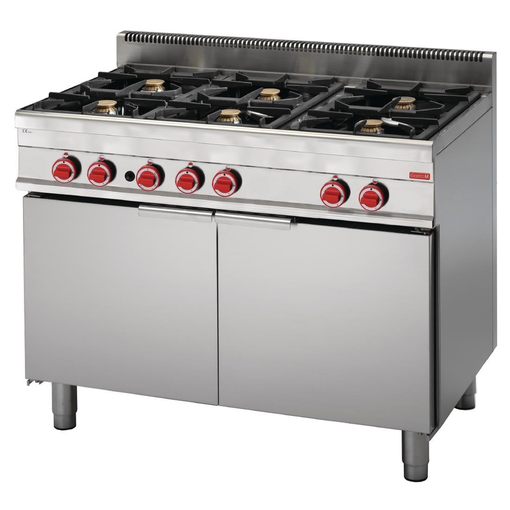 Fourneau 6 feux sur maxi four gaz Gastro M 650 65/110CFGG