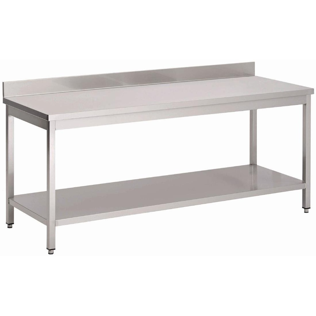 Table inox avec étagère basse et dosseret Gastro M 700 x 700 x 880mm