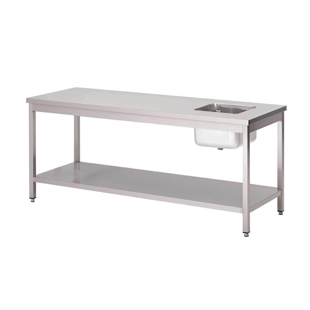 Table du chef inox avec bac à gauche et étagère basse Gastro M 1600 x 700 x 850mm