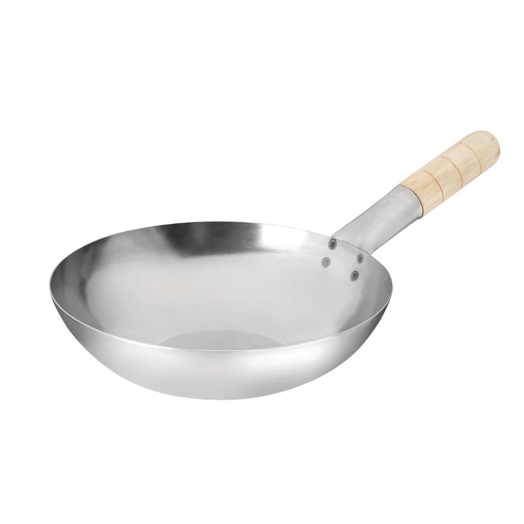 Wok fond plat en acier doux Vogue 25,4 cm