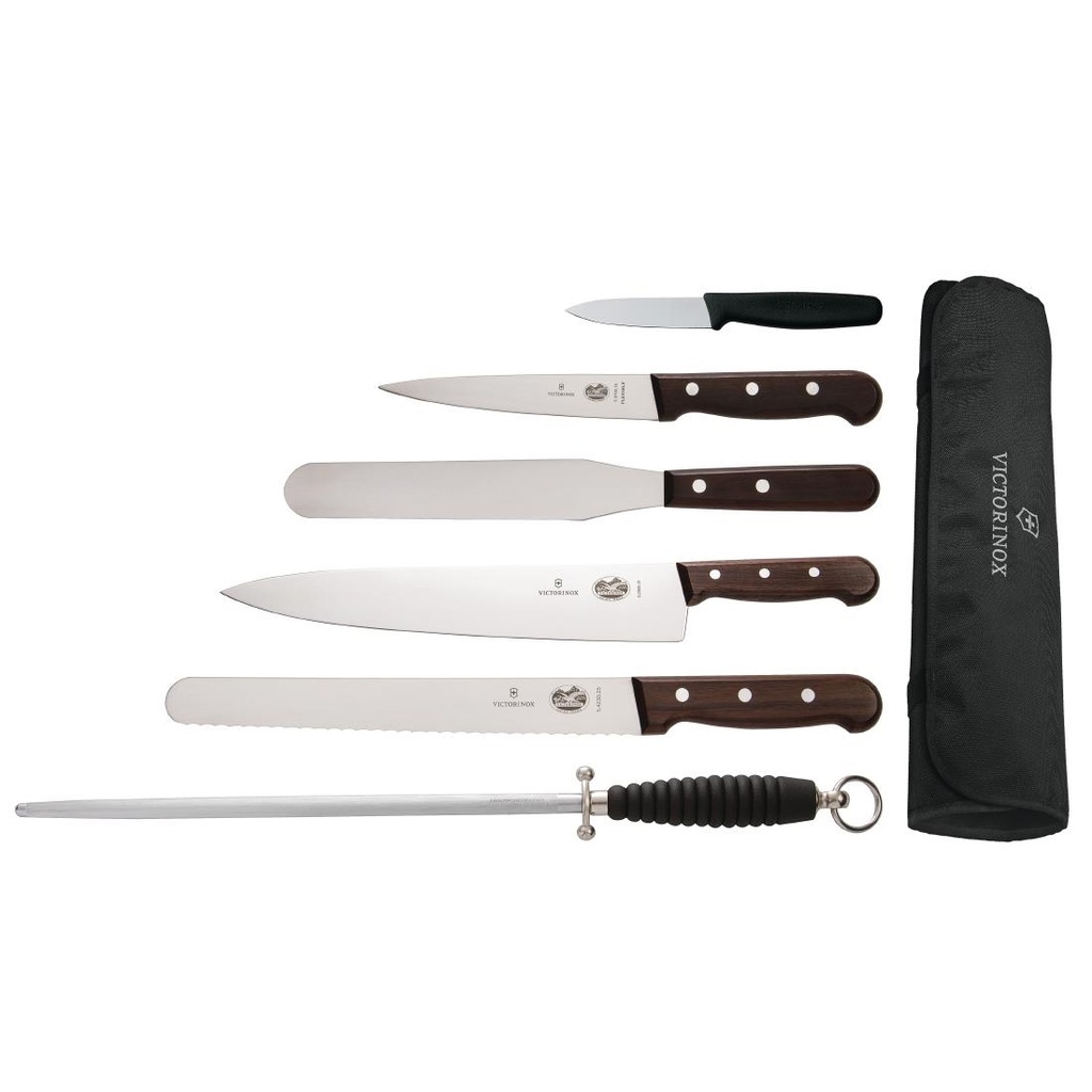 Ensemble couteaux manche en bois de rose, couteau de cuisinier 250mm et étui Victorinox