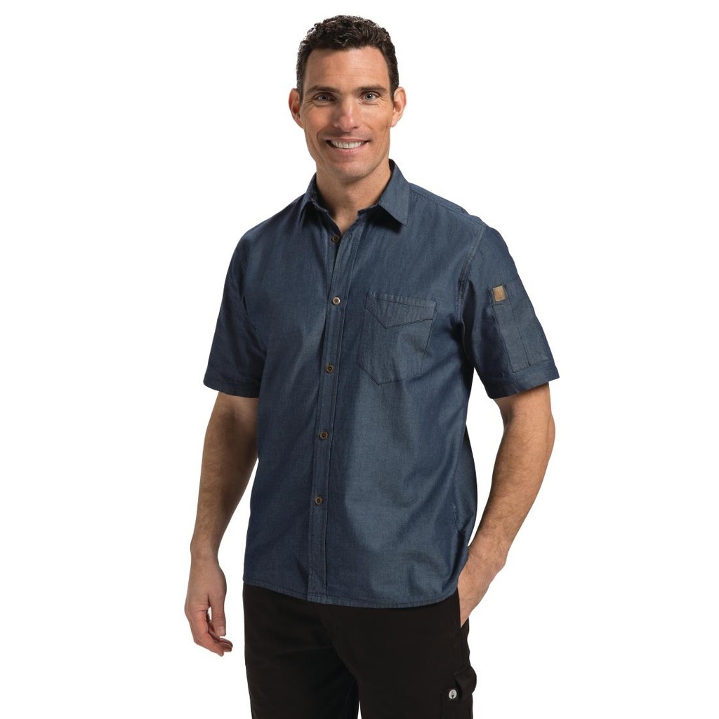 Chemise unisexe denim Chef Works Urban Detroit bleue XL