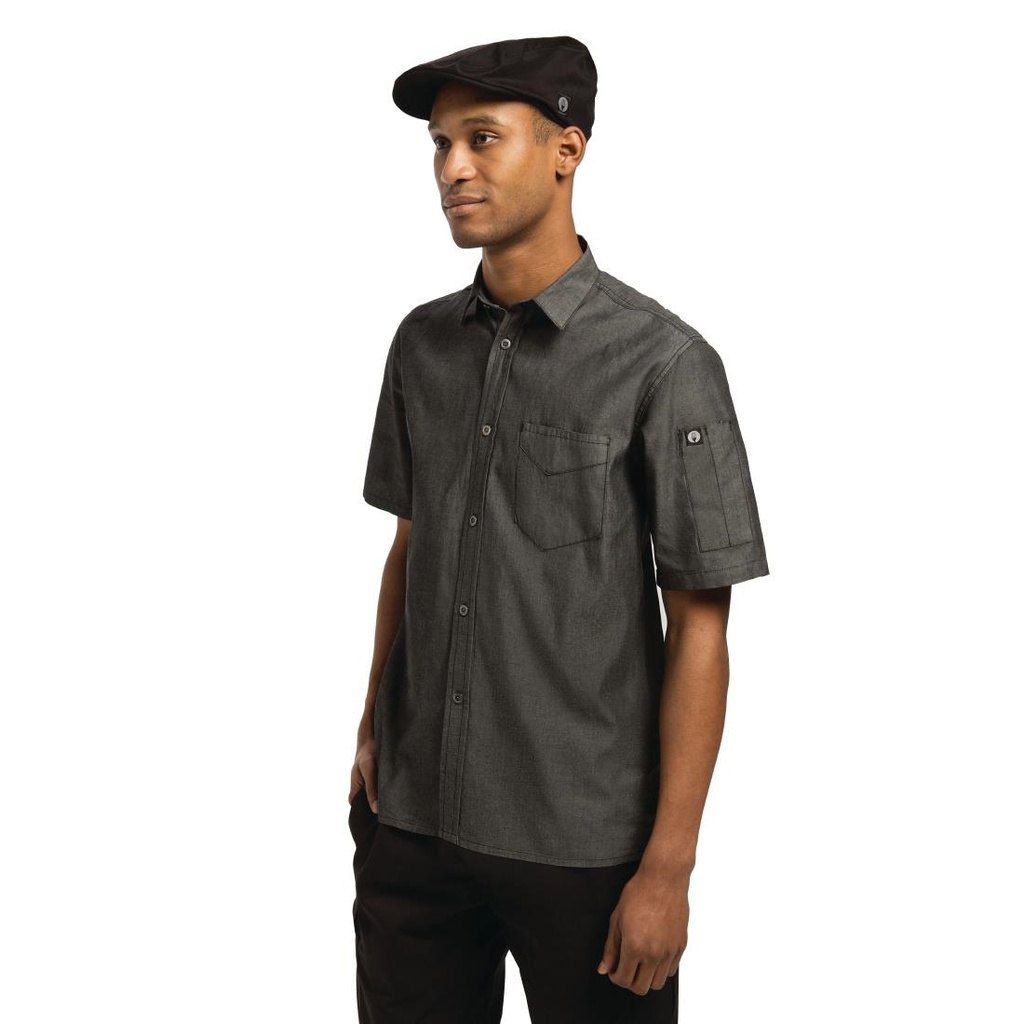 Chemise à manches courtes mixte denim Chef Works Urban Detroit noire XXL