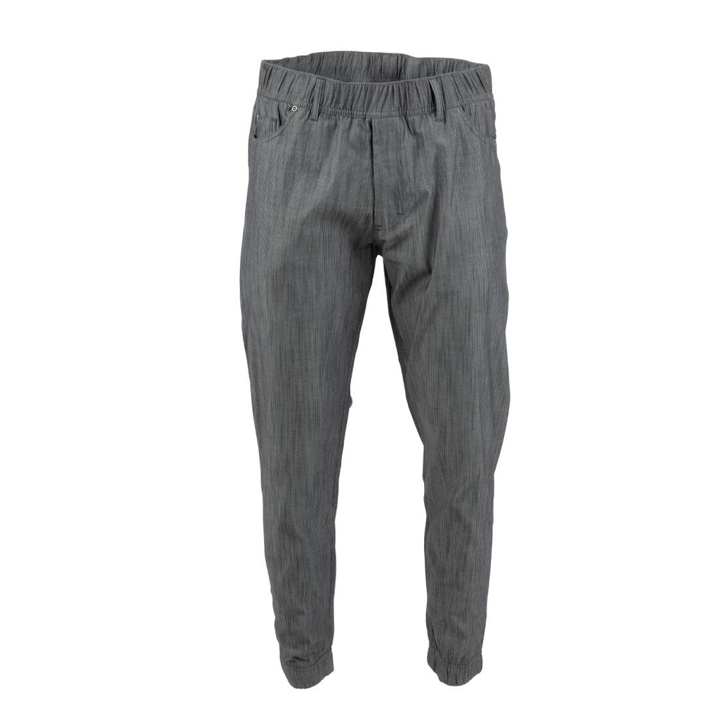 Pantalon de cuisine Works Urban Jogger 257 à fines rayures noires et blanches L