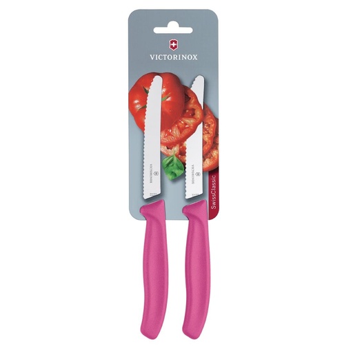 [CU555] Couteaux à tomates et de table dentés Victorinox 11cm roses (lot de 2)
