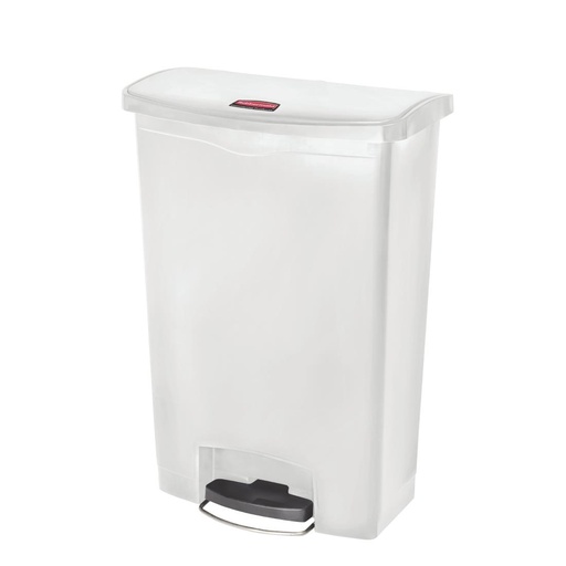 [CW594] Poubelle à pédale frontale large Slim Jim Step-On Rubbermaid blanche 90L