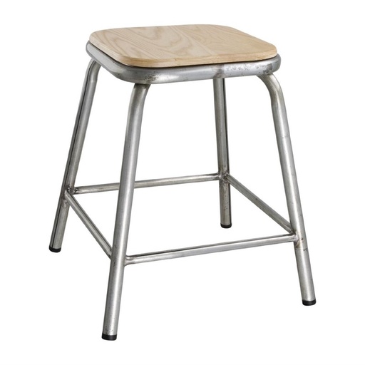 [DE478] Tabouret bas en acier galvanisé avec assise en bois Bolero Cantina (lot de 4)