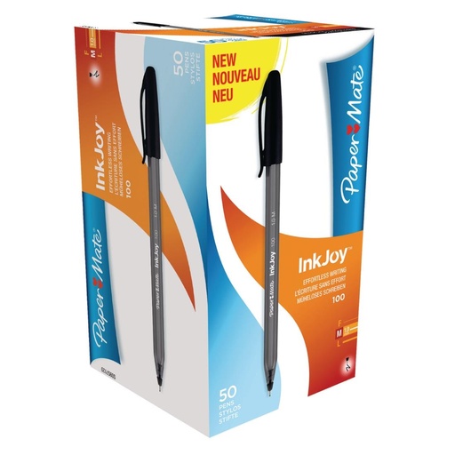 [DE717] Stylos-bille pointe moyenne Paper Mate InkJoy 100 noirs (lot de 50)