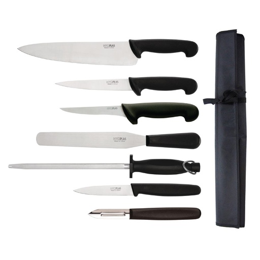 [F203] Ensemble de 7 couteaux pour débutants avec couteau de cuisinier 265mm et étui Hygiplas