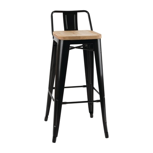 [FB623] Tabourets bistro hauts avec dossier et assise en bois Bolero noirs (lot de 4)