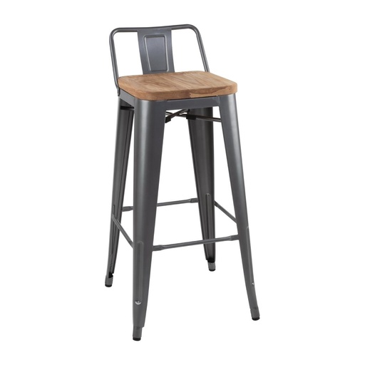 [FB624] Tabourets bistro hauts avec dossier et assise en bois Bolero gris métallisé (lot de 4)