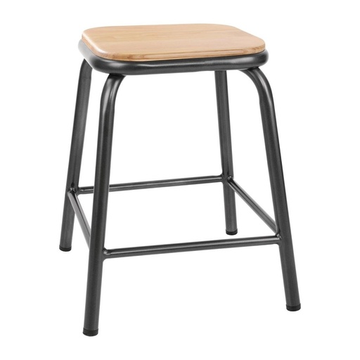 [FB930] Tabourets bas avec assise en bois Bolero Cantina gris métal (lot de 4)