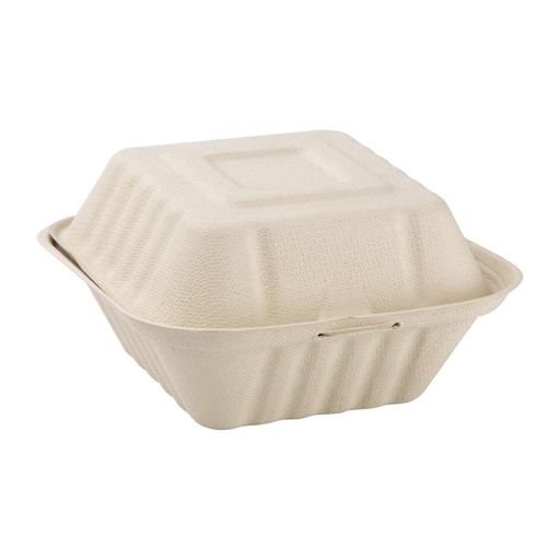 [FC542] Boîtes hamburger compostables en bagasse coloris naturel Fiesta Compostable 152mm (lot de 500)