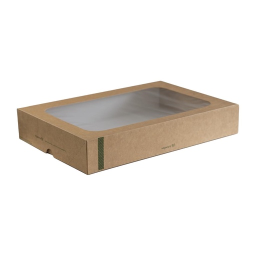 [FD387] Grandes boîtes compostables avec plateau et couvercle à fenêtre Vegware (Lot de 25)