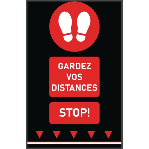 [FN858] Tapis de sol distanciation sociale 100x65cm rouge - empreintes de pas (attention : texte français et 1m)