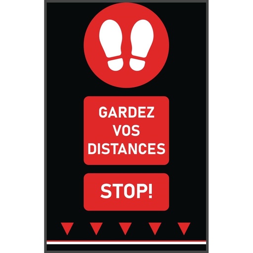 [FN858] Tapis de sol distanciation sociale 100x65cm rouge - empreintes de pas (attention : texte français et 1m)